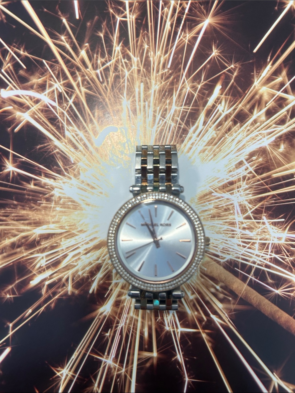 Michael Kors Silver and Rose Gold Crystal Bezel Bracelet Watch - Picture 4 of 5